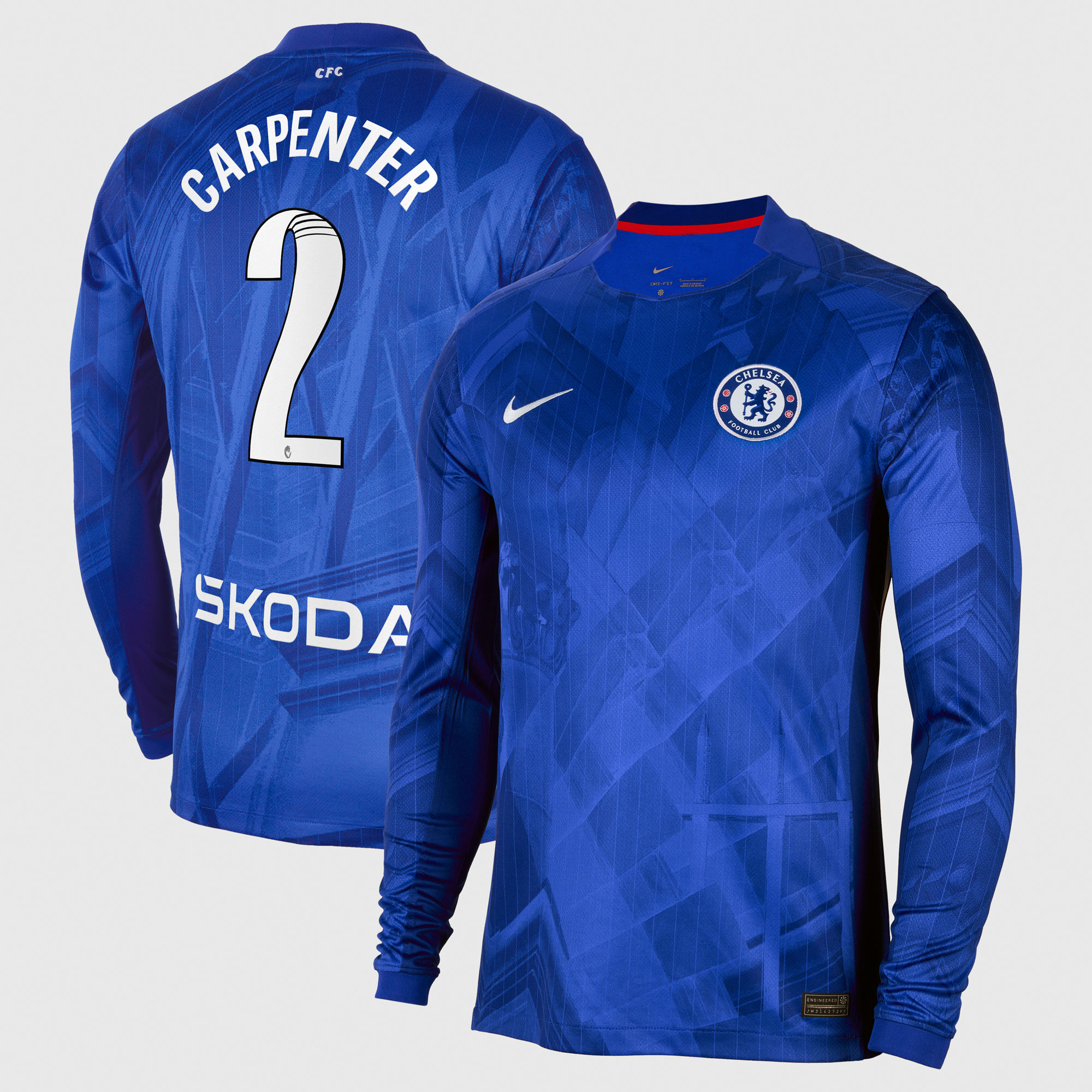 Chelsea WSL Nike Home Stadium Shirt 2025-26 - Long Sleeve with Carpenter 2 printing