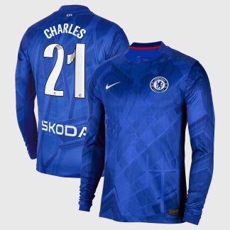 Chelsea WSL Nike Home Stadium Shirt 2025-26 - Long Sleeve with Charles 21 printing