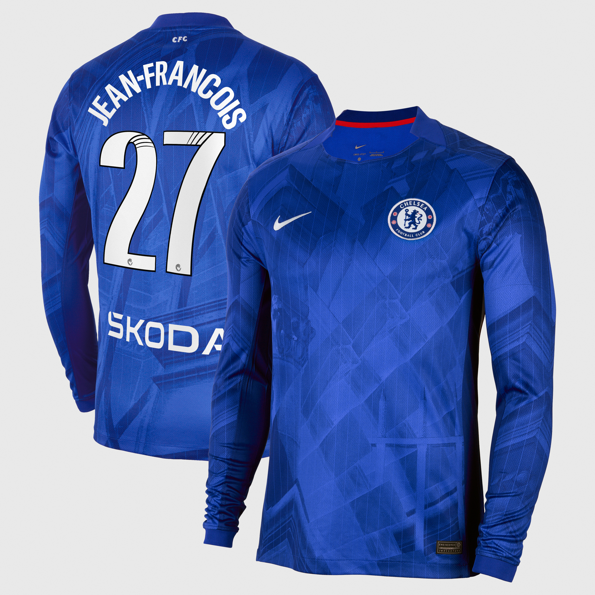 Chelsea WSL Nike Home Stadium Shirt 2025-26 - Long Sleeve with Jean-Francois 27 printing