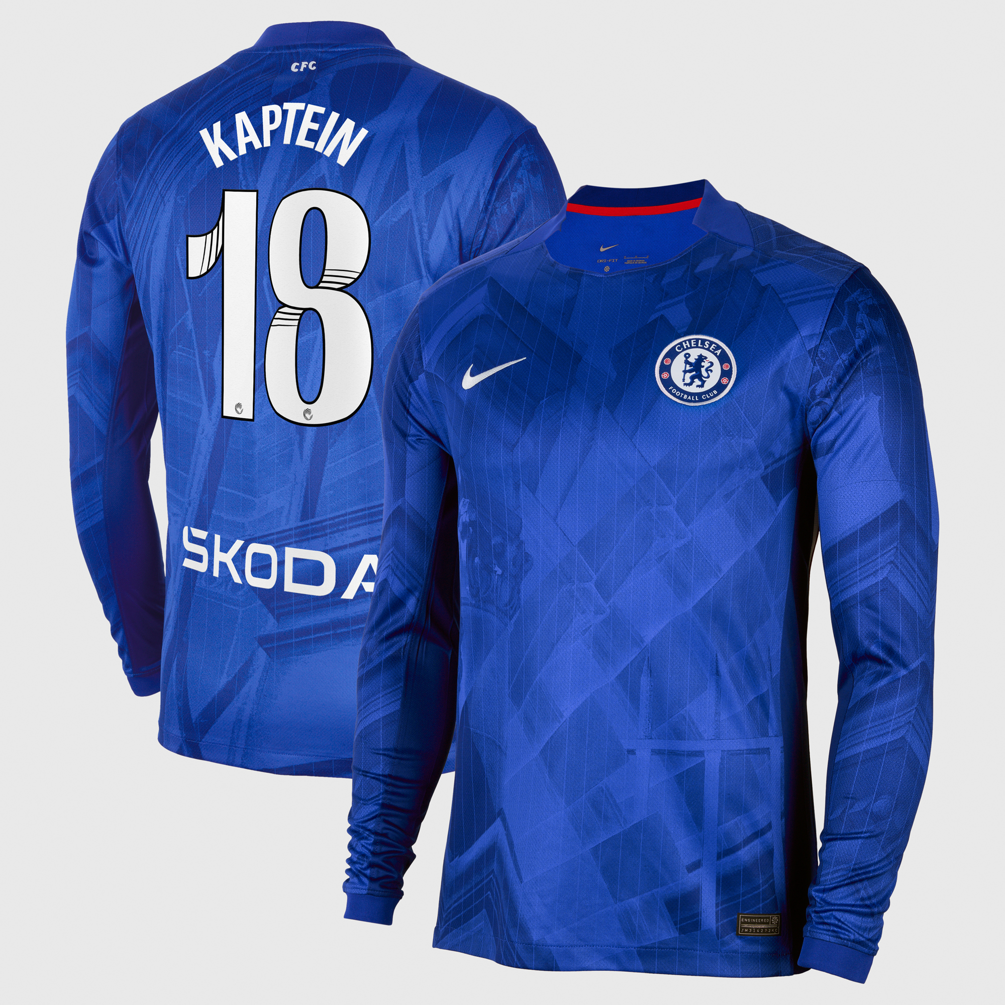 Chelsea WSL Nike Home Stadium Shirt 2025-26 - Long Sleeve with Kaptein 18 printing