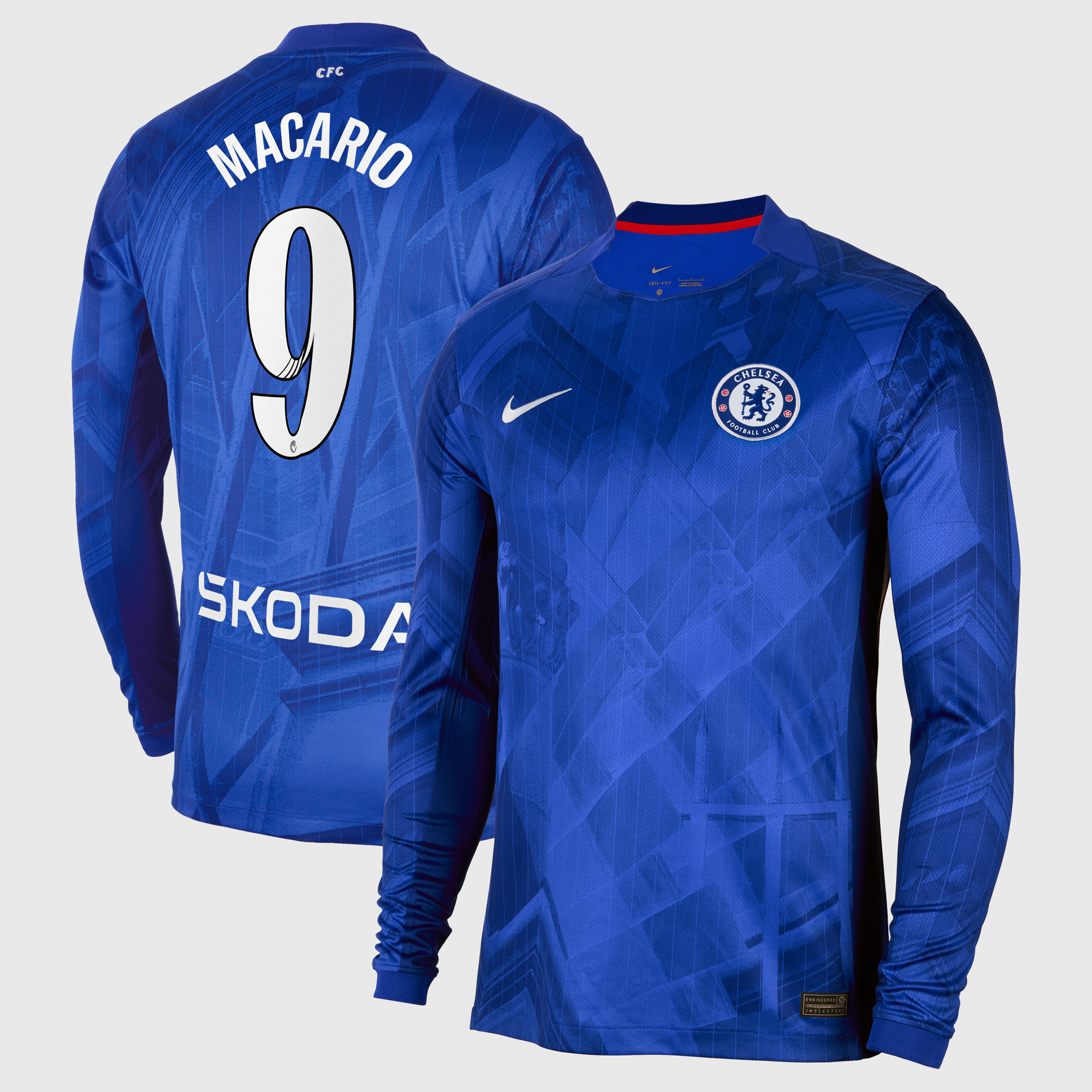 Chelsea WSL Nike Home Stadium Shirt 2025-26 - Long Sleeve with Macario 9 printing