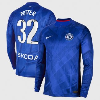 Chelsea WSL Nike Home Stadium Shirt 2025-26 - Long Sleeve with Potter 32 printing