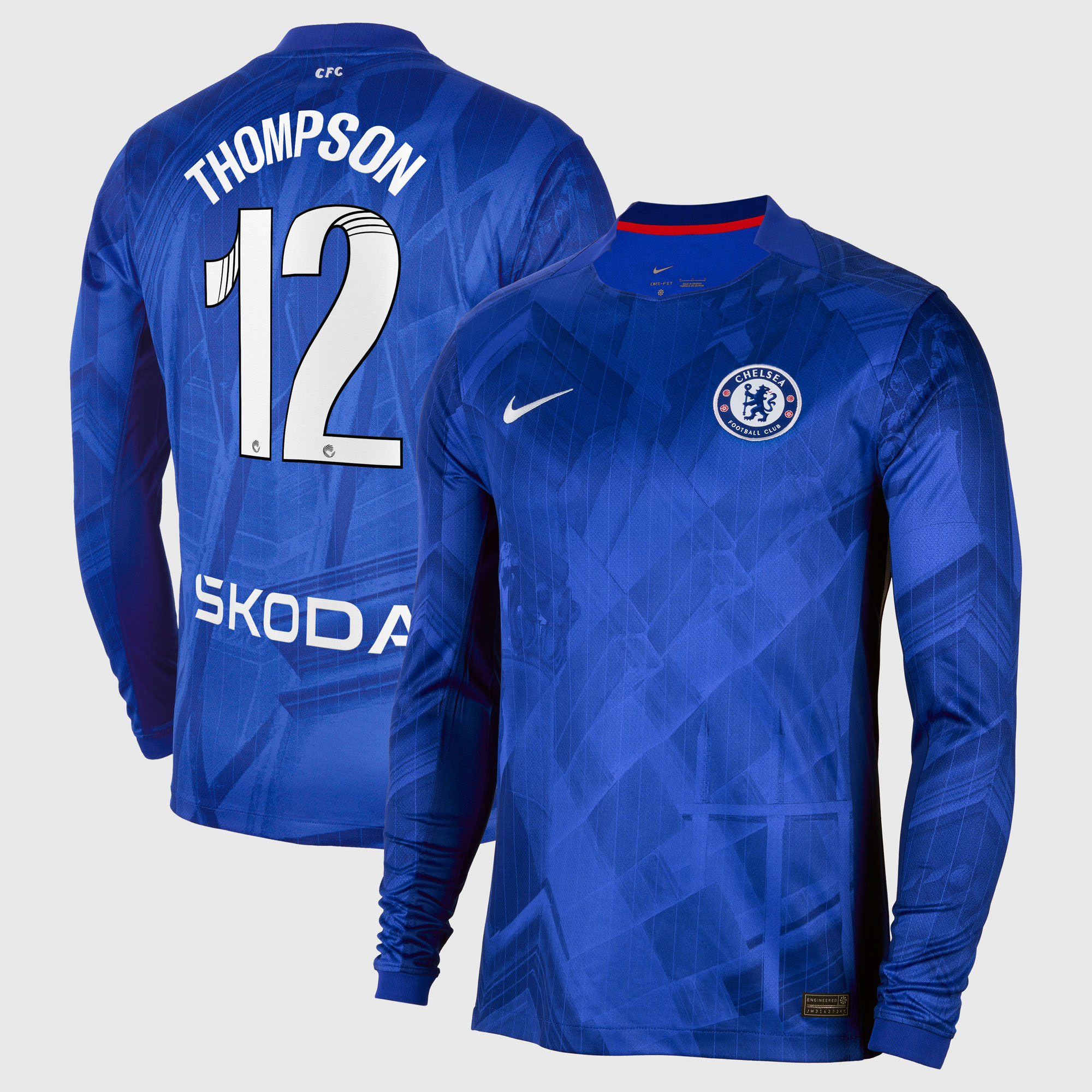 Chelsea WSL Nike Home Stadium Shirt 2025-26 - Long Sleeve with Thompson 12 printing