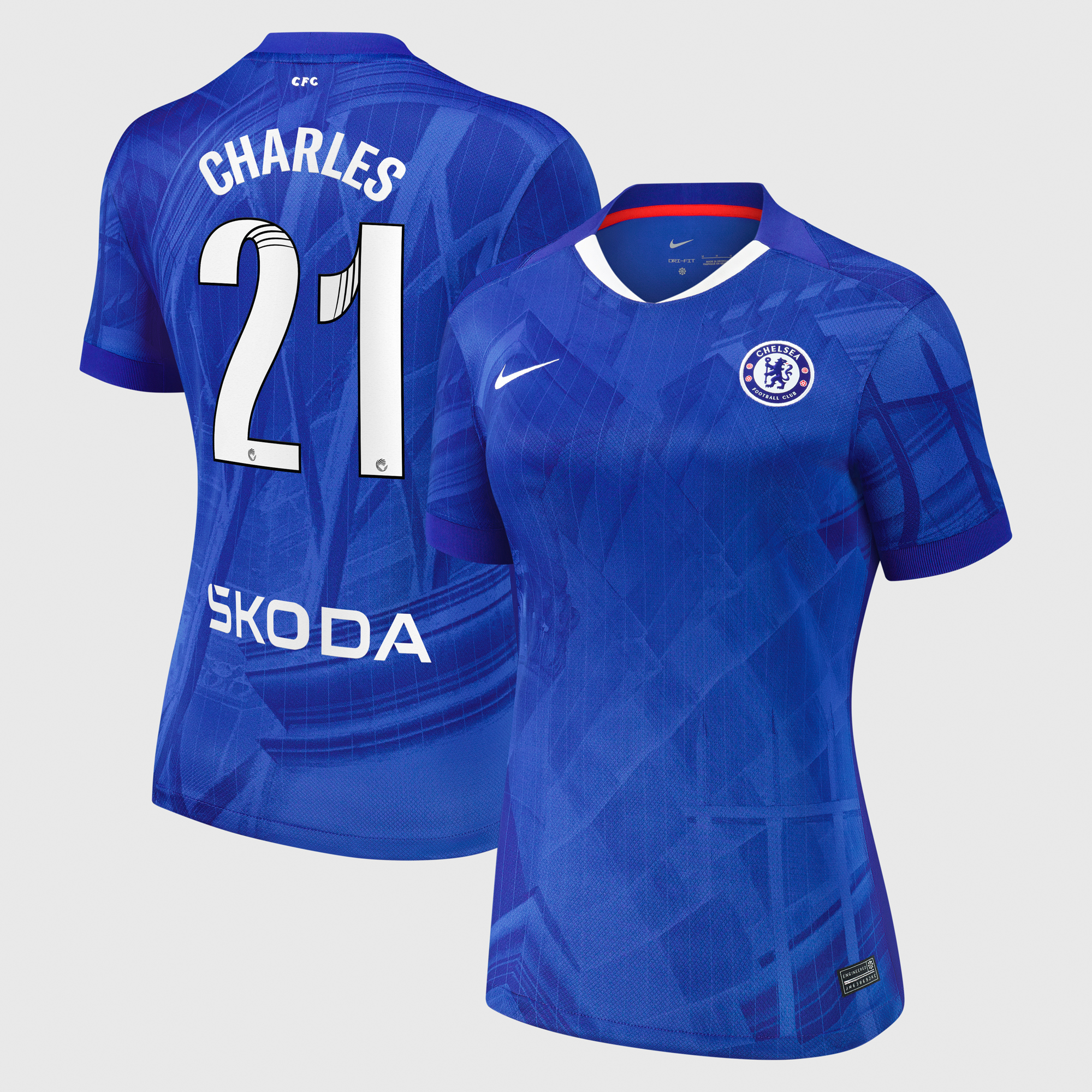 Chelsea WSL Nike Home Stadium Shirt 2025-26 - Womens with Charles 21 printing