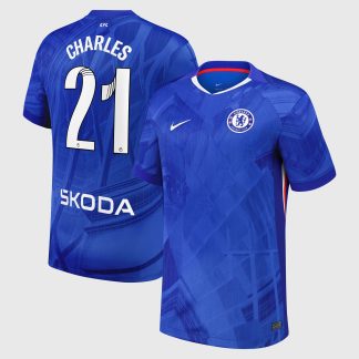 Chelsea WSL Nike Home Stadium Shirt 2025-26 with Charles 21 printing