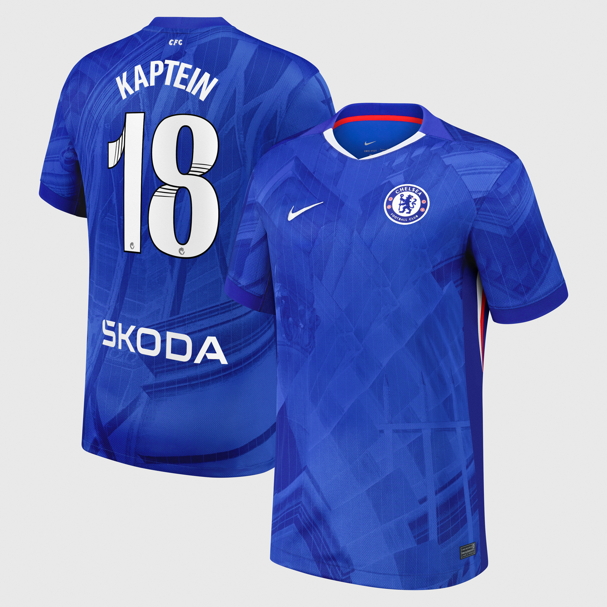 Chelsea WSL Nike Home Stadium Shirt 2025-26 with Kaptein 18 printing
