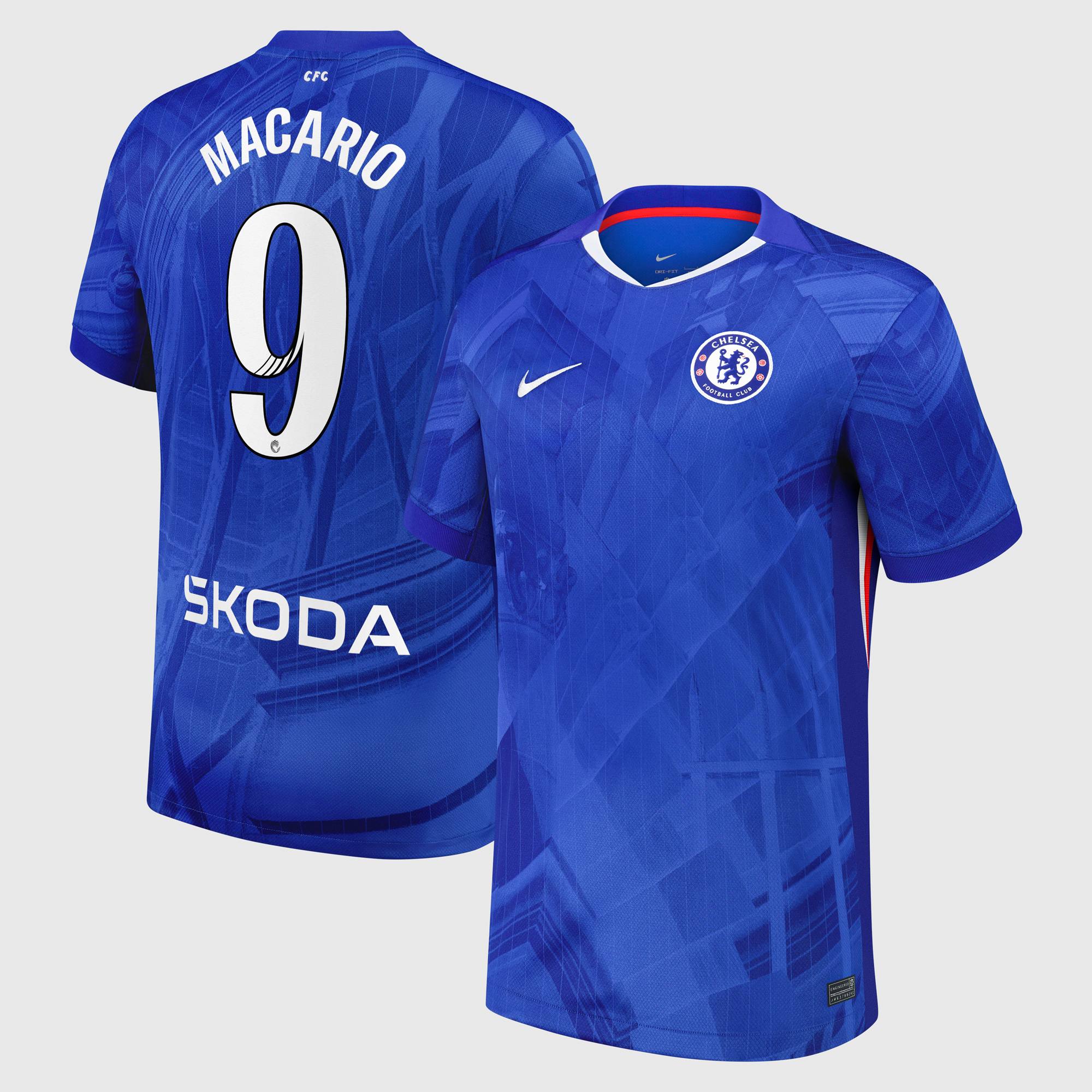 Chelsea WSL Nike Home Stadium Shirt 2025-26 with Macario 9 printing