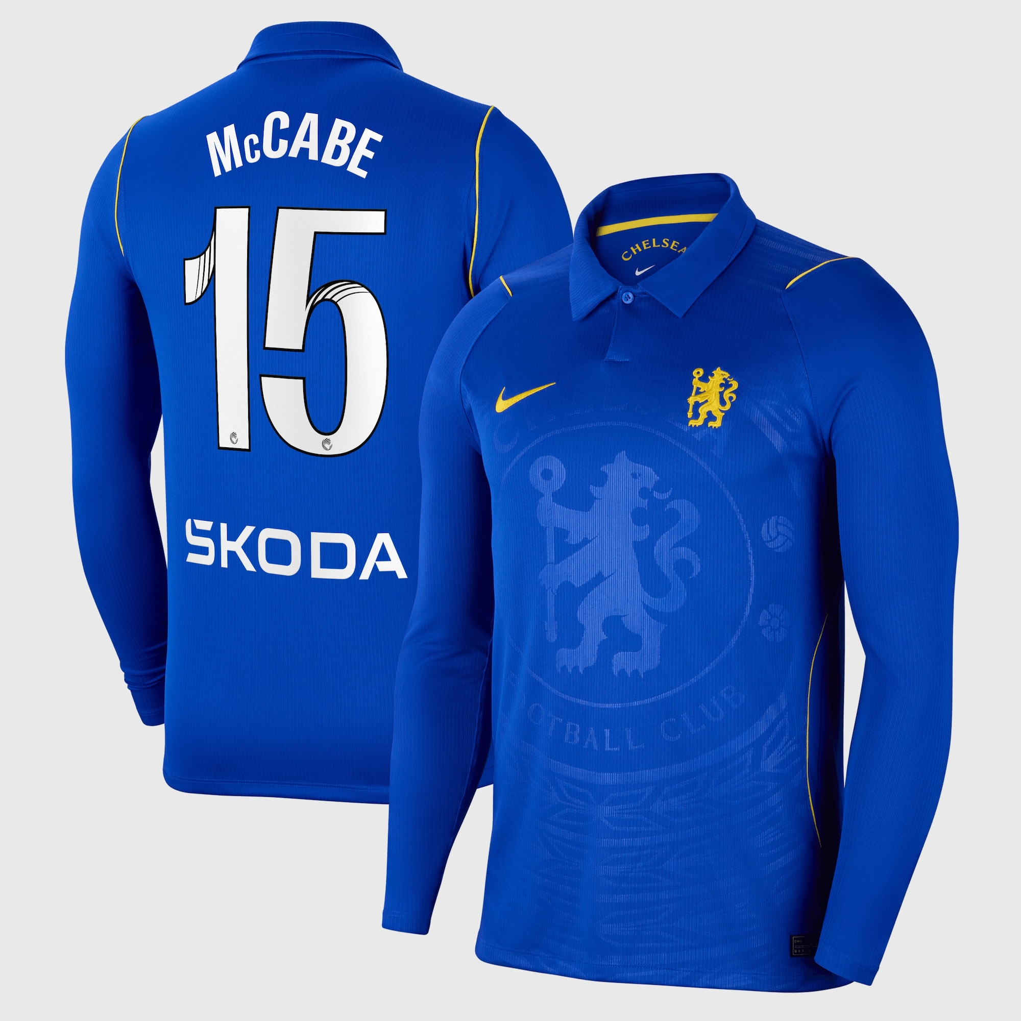 Chelsea WSL Nike Home Stadium Shirt 2026-27 - Long Sleeve with McCabe 15 printing
